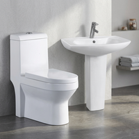 Ensemble combiné de salle de bains sanitaire en céramique avec pied de lavabo et placard à eau monobloc de qualité pour l'exportation Design de couleur blanche