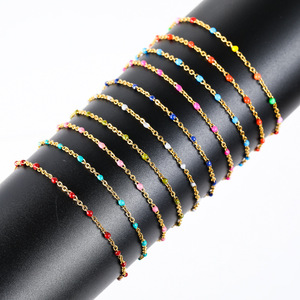 Stainless Steel Gold Plated Enamel Beaded Necklace Women Clavicle <b>Chain</b> Anklet <b>Waist</b> <b>Chain</b> Jewelry Accessory Daily Wear - Product Image 1