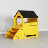Youlite Luxuriöses Doppelschichtiges Dreieckiges Atmungsaktives Langlebiges MDF Geschlossenes Katzenhaus Bett Blau/Gelb Klein Wohnzimmer Allzweck