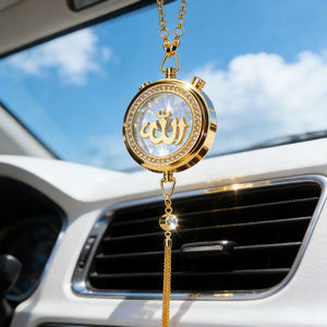 Ornement de voiture à suspendre avec chaîne, <span class=keywords><strong>Allah</strong></span> Muhammad, pendentif rond en métal avec strass, calligraphie arabe, cadeau musulman pour l'Aïd et le Ramadan - Product Image 6