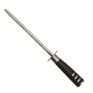 High Carbon Steel Sharpening Rod Kitchen Knife Diamond Sharpener With Teak Wood Handle