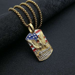 yunnique Hip Hop Eagle Pendant Necklace Gold Plated American Flag With Rhinestones Men's Fashion Jewelry Gift - Product Image 2