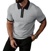 Chemise zippée décontractée pour homme, nouvelle collection, en tissu gaufré, sans plis, avec poche poitrine contrastante, en polyester, pour le commerce transfrontalier