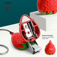 Coupe-ongles pliable mini créatif en forme de fraise, en acier inoxydable, avec porte-clés de voyage