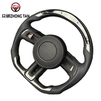 Volant sport en fibre de carbone véritable pour Mustang GT - Cuir rouge 3 branches