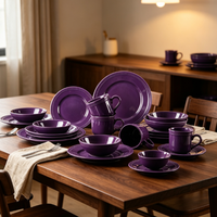 Ensemble de vaisselle en céramique violet à pois, 20 pièces, pour 4 personnes, assiettes et bols, articles de cuisine haut de gamme