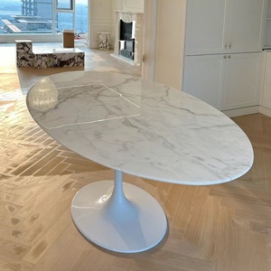 ชุดโต๊ะรับประทานอาหารลายดอกทิวลิปฝรั่งเศสสุดสร้างสรรค์จากนักออกแบบสมัยใหม่หินอ่อนรูปไข่สำหรับใช้ในบ้านอพาร์ทเมนต์ขนาดเล็กโต๊ะทำงานร้านเสริมสวย - Product Image 4