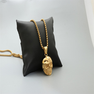 Collar con Colgante de Calavera de Acero Inoxidable, Moderno, Plateado y Negro, Unisex, para Regalo - Product Image 3