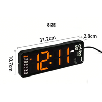 Grand réveil LED en plastique au design classique avec affichage du calendrier, de la météo, de la température et de l'humidité, alimenté par USB pour bureau/bureau à domicile