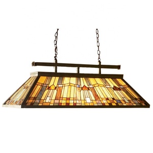 Lustre Tiffany à hauteur réglable en verre teinté, 6 lumières, pour table de billard, salle à manger et salle de snooker - Product Image 6