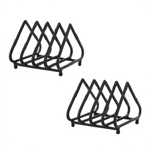 Ensemble de 2 supports de rangement pour assiettes de taille et de forme personnalisées en fer noir pour usage en cuisine - Product Image 1