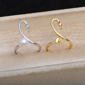 Women's Pure Silver Swan <b>Ring</b> Romantic Korean Version Adjustable Fashionable 18K Plating Simple Opening <b>Plain</b> 17077 Wenchi China - Product Image 1