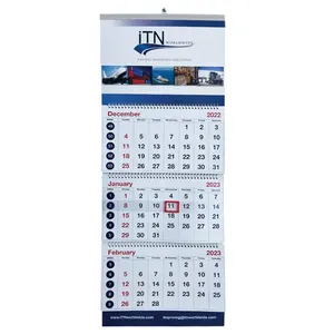 Custom Printing Company Folded 2023 2024 Vertical 3 Month Per Page Wall Calendar