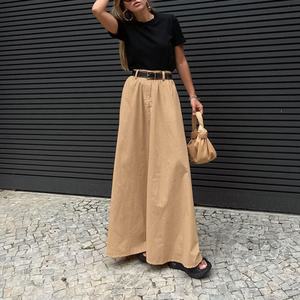 ผู้ผลิตเสื้อผ้า กระโปรงยาวทรงตรงคุณภาพสูงสำหรับฤดูใบไม้ร่วง สไตล์ลำลองสำหรับผู้หญิง ผ้าแคนวาสคอตตอน 100% - Product Image 3