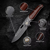 Nouveau couteau pliant tactique en laiton Damas, couteau de poche avec manche en bois de serpent, pour camping, bushcraft, chasse, utilitaire DM051