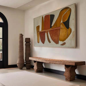 Abstract Oil Painting On Canvas Hand Painted Artwork With Earth Tones And Geometric Shapes Framed Indoor Decor - Product Image 4