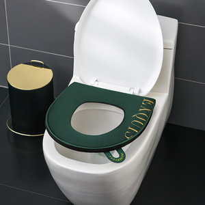 Couvre-siège de toilette rond vert en coton imperméable épaissi antidérapant pour toilettes - Product Image 2