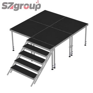 Panggung Portable dari Aluminium <span class=keywords><strong>Alloy</strong></span> & Kayu Lapis Anti Selip dengan Kaki yang Dapat Disesuaikan Tingginya, Ukuran 1,22*1,22m, untuk Acara Luar Ruangan & Konser - Product Image 1