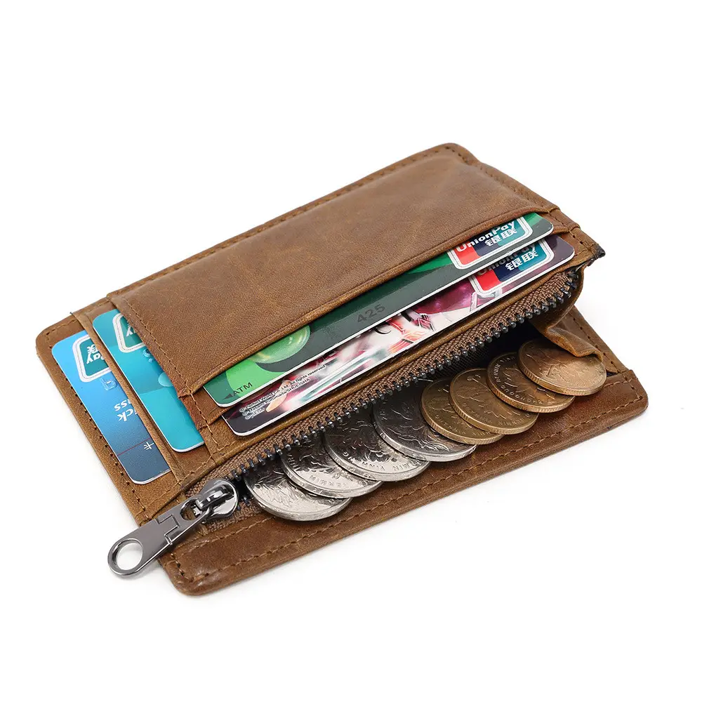 Luxury-portefeuille pour cartes RFID, petit accessoire de luxe étroit, en cuir véritable, poche avant, porte-monnaie pour femmes