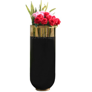 Stainless Steel Vase Powder Coated Black Modern Minimalist Indoor Shopping Mall <b>Artificial</b> <b>Flower</b> Planter - Product Image 5
