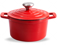 Cocotte en fonte émaillée rouge de 18 cm, 3 couches d'émail, avec doubles poignées