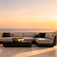 Canapé de luxe en forme de L pour resort, ensemble de meubles de patio, ensemble moderne d'extérieur, fauteuil, mobilier de salon de jardin pour hôtel et villa