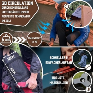 <span class=keywords><strong>Tenda</strong></span> per 1 Persona per <span class=keywords><strong>Campeggio</strong></span>, Escursionismo, <span class=keywords><strong>Montagna</strong></span>, Caccia, Backpacking, 4 Stagioni, Resistente al Vento, Antipioggia e Impermeabile - Product Image 4