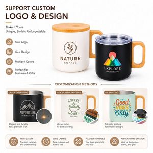 Custom Logo 400Ml <b>Bamboo</b> Handle With Lid Promotional Gifts Coffee Tea Office Insulated Stainless Steel Travel <b>Mug</b> - Product Image 6