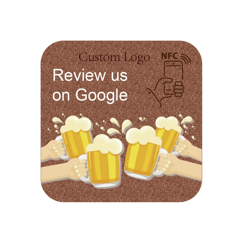 NFC Cork Coaster Bier getränk Menü Tag/ Google Review Card für Bar/Resturants QR-Code Scan/Tippen Sie hier auf Telefon