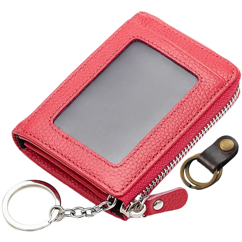 Car Key Chain Card Holder Wallet Pouch Genuine Leather Keyring Bag Card Slot ID Holder Cover Wallet Keychain Cable Organizer