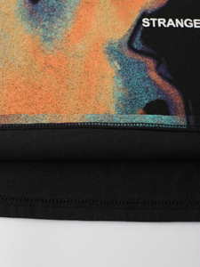 Camiseta negra con lavado ácido de estilo oscuro, oversize, corta, de manga corta, con estampado degradado, transpirable, para verano. - Product Image 5