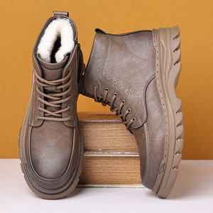 Men's Winter Warm Cotton Leather Martin Boots Thickening Anti-Slip Outdoor Work Shoes High Top Casual Boots - Product Image 3