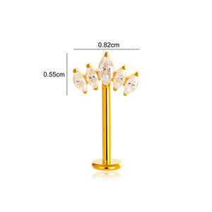 WT F136 Titanio 16G Labret Stud con Corona de Circonita Marquise, Pendiente para Cartílago con Rosca Interna y Parte Trasera Plana, para <span class=keywords><strong>Piercing</strong></span> Helix, Tragus, Conch - Product Image 2