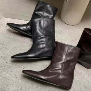 Nouvelles Bottes Mi-Mollet Rétro Britanniques à Bout Carré Rehaussantes pour Femmes 2026 – Bottes Slim Polyvalentes - Product Image 1