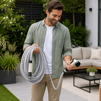 Tuyau d'arrosage professionnel gris de 15 m, flexible et extensible 3X avec connecteurs en PVC durables pour l'irrigation domestique et le jardinage