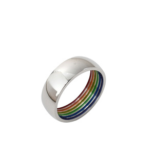 Fashion Quality Gold Plated Stainless Steel Hidden Inner Rainbow LGBT Pride Ring Plain Smooth Band <strong>Finger</strong> Ring for Men Women - Product Image 6