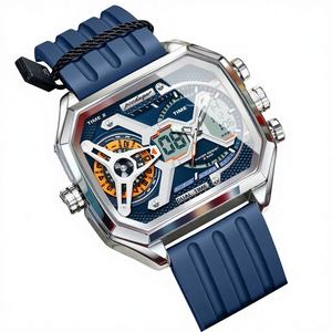 Poedagar E106 Silicone Strap Men's Fashion Quartz Watch Zinc Alloy <b>Case</b> Analogue-Digital Display 46mm Dial Stainless Steel Band - Product Image 2