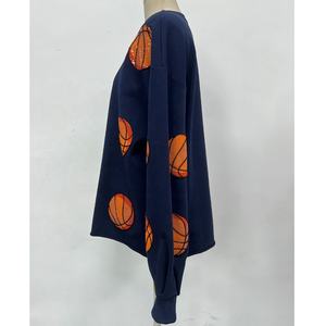 OEM Customized <strong>Sparkly</strong> Sequin Embroidery Basketball Long Sleeve Casual Crew Neck Pullover Tops Oversized Sweatshirt for <strong>Women</strong> - Product Image 2