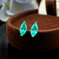 Parure Collier Pendentif et Boucles d'Oreilles Solitaires Œil de Cheval en Zircon Cubique Bleu Paraïba Taille Marquise, Délicate et Élégante, Bijoux pour Femme au Quotidien