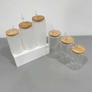Verres à bière en forme de canette transparents pour sublimation, 12oz, 16oz, 20oz, avec couvercle en bambou et paille - Product Image 3