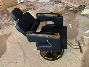 Fauteuil de Barbier Moderne en Similicuir, Hauteur Réglable Hydrauliquement, Mobilier de Salon au Design Contemporain, Accents Dorés, Base Ronde - Product Image 4
