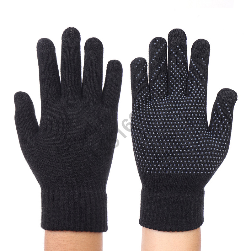 Низкая цена, высокое качество, варежки, зимние вязаные акриловые перчатки в горошек из ПВХ, нескользящие перчатки для сенсорного экрана