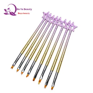 Star Handle Nylon Nail Art Brush <b>Set</b> Flat Liner <b>Crimped</b> Serrated Petal Brushes for Gel Flower Painting - Product Image 1