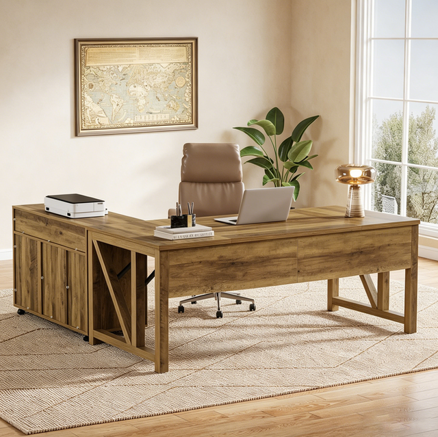 Luxury Modern Executive Office Desk Wooden Panel Boss Table with Side Cabinet Home Office Desk Furniture