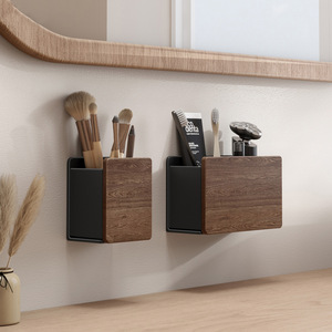 Wood Single Tier No-Drill Comb Storage Tube Wall-Mounted <b>Toothpaste</b> Rack Makeup Brush <b>Holder</b> for Bathroom - Product Image 2