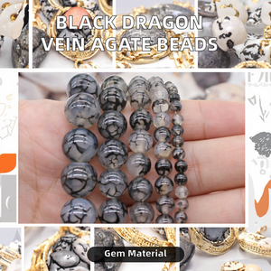 Perles en vrac <span class=keywords><strong>de</strong></span> cristal d'<span class=keywords><strong>agate</strong></span> <span class=keywords><strong>veine</strong></span> <span class=keywords><strong>de</strong></span> <span class=keywords><strong>dragon</strong></span> noir naturel, <span class=keywords><strong>pierre</strong></span> énergétique pour la fabrication <span class=keywords><strong>de</strong></span> bijoux DIY, avec pouvoir <span class=keywords><strong>de</strong></span> guérison, 1 brin <span class=keywords><strong>de</strong></span> pierres précieuses - Product Image 2