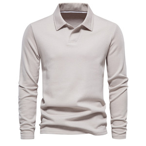 Venta caliente <span class=keywords><strong>Polo</strong></span> Casual Nuevo Bordado Manga Larga Turn Over Collar Colores Sólidos Hombres <span class=keywords><strong>Polo</strong></span> Camisetas para Hombres - Product Image 3