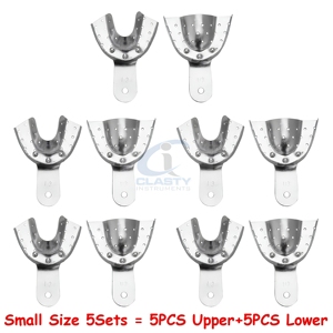 Juego de Bandejas de Impresión Dental CLASTY, Tamaño Pequeño, 5 Juegos, Superior e Inferior, Acero Inoxidable, Perforadas, Reutilizables, Autoclavables, CE ISO - Product Image 1