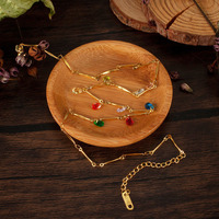 Bijoux pour femmes Ouj Gold Filled en acier inoxydable Style bohème coloré Cubic Zirconia Water Drop Pendant Chain Necklace