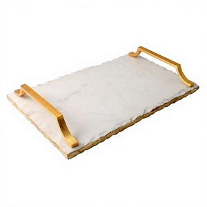 Plateau de service rectangulaire de luxe en résine, moderne, avec poignées dorées personnalisées, design durable, motif uni, pour fêtes et cadeaux - Product Image 1